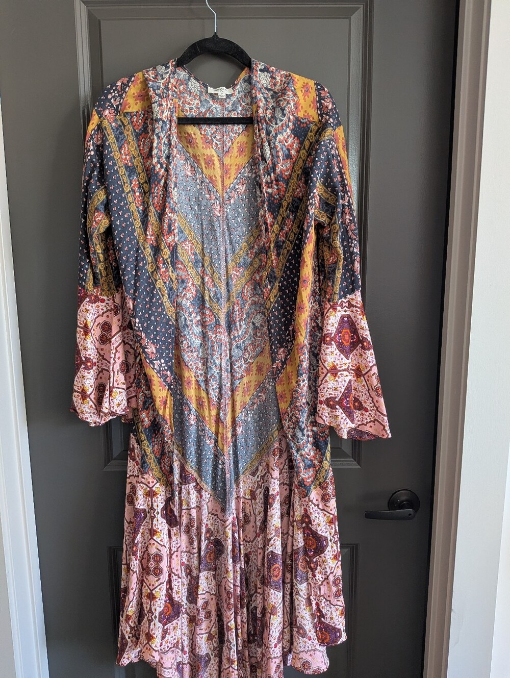 Women's Umgee Boho Patchwork Maxi Kimono - Multicolor With Bell Sleeves
